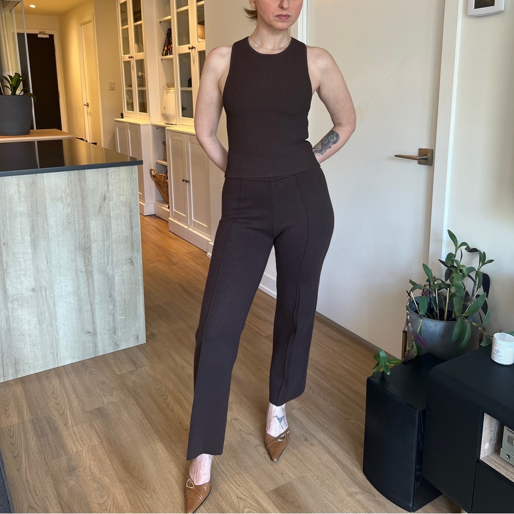 NWT Zara Knit Wide Leg Pants Brown SMALL